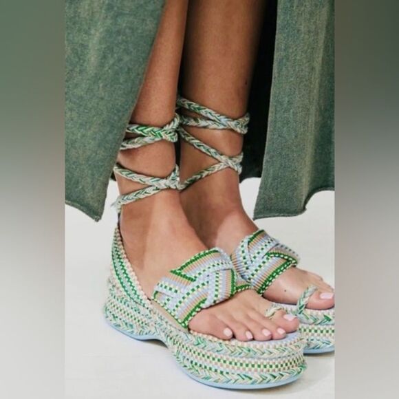 Anthropologie Shoes - Free People Amambaih Manuela Green Blue Strappy Wedge Sandals
